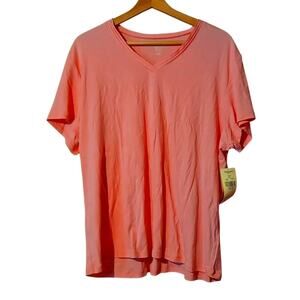 NWT Valerie Stevens 2X Coral Pink 100% Prima Cotton V-Neck T-Shirt [0111]